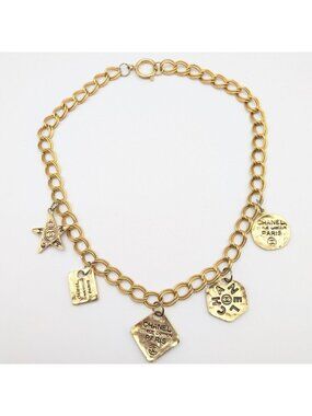 Chanel CC Logo Plate Cambon Gold Chain Necklace First Era Vintage
